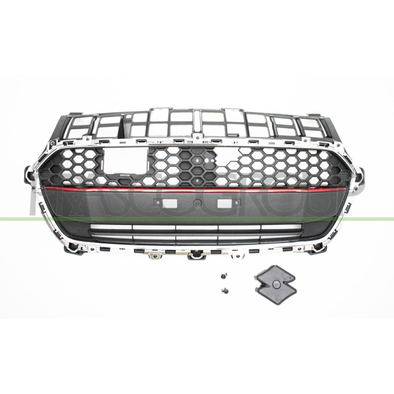 Grille de calandre noir avec moulure rouge et cadre chrome